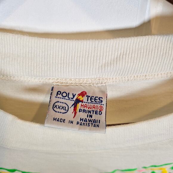 Vintage Neon Puff Paint Hawaii Printed Tourist Shirt Poly Tees 1991 XXXL 3XL - Picture 2 of 5